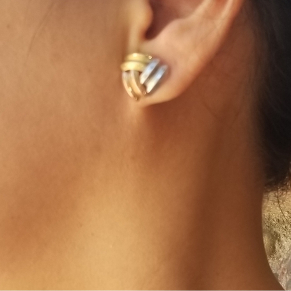 Tri-Colored Gold Post Earrings - Picture 4 of 8